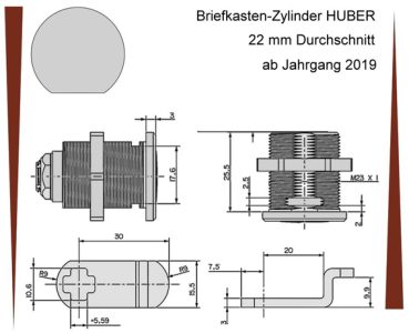 Preview: Briefkastenzylinder Huber 22 mm ab Jahrgang 2019