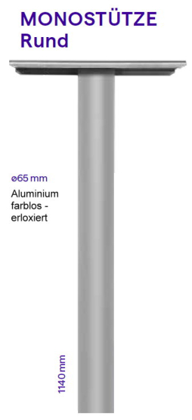 Stütze zum Einbetonieren Alu Rund 65 Ø mm